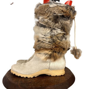 Winna Diavolezza Boot Women's Size 8.5 Multicolor Tall Round Toe Fur Wool Winter